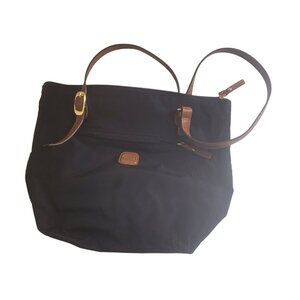 Bric's Navy Tote with Brown Leather Trim.